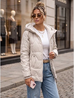Dámska prešívaná prechodná bunda s kapucňou, sivá, FashionStreet TY5798