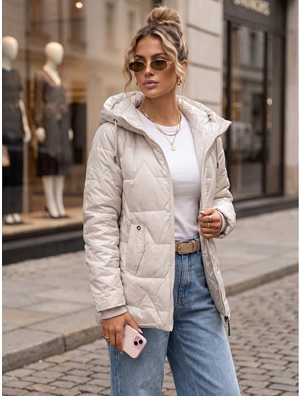 Dámska prešívaná prechodná bunda s kapucňou, sivá, FashionStreet TY5798 Dámska prešívaná prechodná bunda s kapucňou, sivá, FashionStreet TY5798
