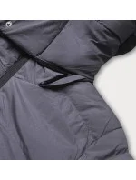 Tmavo šedá dámska prešívaná bunda s opaskom (23060-5) Tmavo šedá dámska prešívaná bunda s opaskom (23060-5)