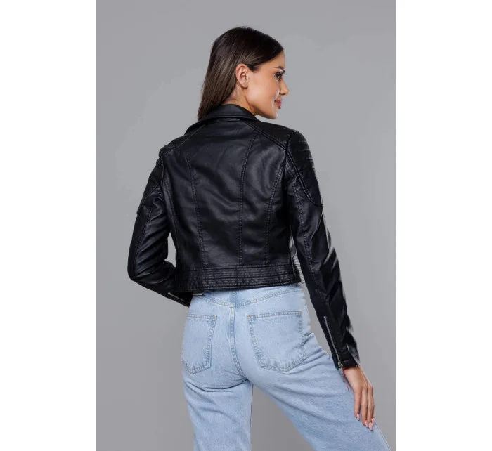 Krátká černá bunda ramoneska z ekologické kůže model 18117126 - J.STYLE Krátká černá bunda ramoneska z ekologické kůže model 18117126 - J.STYLE