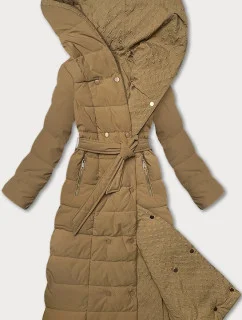 dámský kabát ve velbloudí barvě s páskem model 21248911 - STELLA FASHION