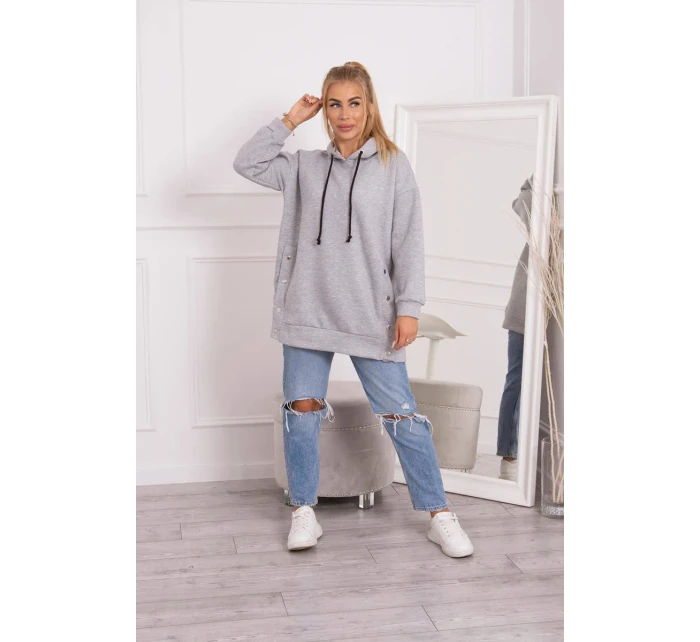 Zateplená mikina so zapínaním na cvoky sivá