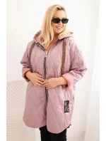 Dámska prešívaná bunda Plus Size s kapucňou a nápisom HOPE tmavo ružová