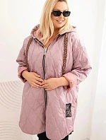 Dámska prešívaná bunda Plus Size s kapucňou a nápisom HOPE tmavo ružová