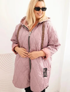 Dámska prešívaná bunda Plus Size s kapucňou a nápisom HOPE tmavo ružová