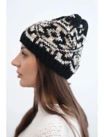 Dámska zimná vlnená čiapka s nórskym vzorom K354 black+beige