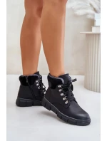 Damskie Ocieplane Botki Trapery Na Zamek Czarne Mevanisa