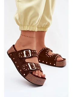 Dámské pantofle s přezkami a háčky Čokoládové Ledira