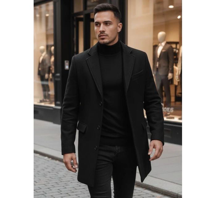 Pánsky čierny kabát FashionStreet CX0380 Pánsky čierny kabát FashionStreet CX0380