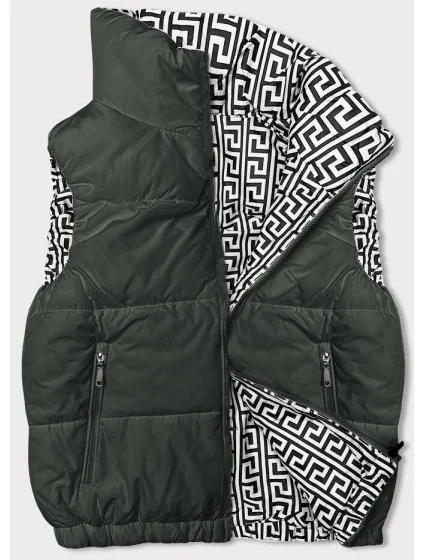 Krátka dámska páperová vesta v army farbe so stojačikom (16M9092-136) Krátka dámska páperová vesta v army farbe so stojačikom (16M9092-136)