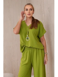 Súprava s náhrdelníkom blúzka + nohavice kiwi