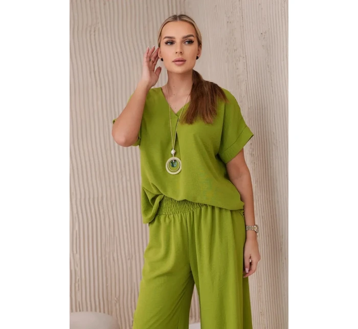 Súprava s náhrdelníkom blúzka + nohavice kiwi