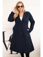 Dámský kabát Plus Size klasický s knoflíky a límečkem modrý