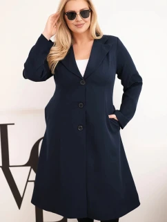 Dámske Plus veľkosť klasický kabát s gombíkmi a golierom modrá