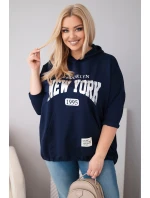 Dámska mikina Plus Size s kapucňou a klokaním vreckom tmavomodrá