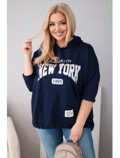 Dámska mikina Plus Size s kapucňou a klokaním vreckom tmavomodrá