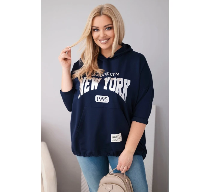 Dámska mikina Plus Size s kapucňou a klokaním vreckom tmavomodrá