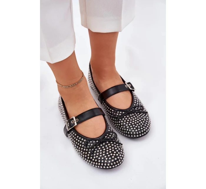 Dámske baleríny s mašľou a pásikom Zdivisa - čierne