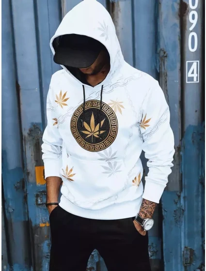 Pánska biela mikina s potlačou FashionStreet BX5310 Pánska biela mikina s potlačou FashionStreet BX5310