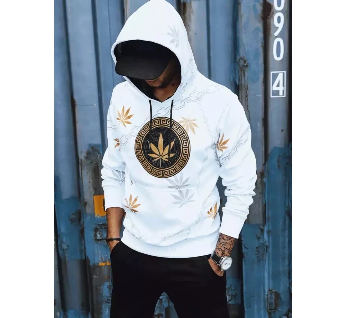 Pánska biela mikina s potlačou FashionStreet BX5310 Pánska biela mikina s potlačou FashionStreet BX5310