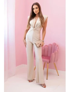 Dámsky overal s ozdobným viazaním v páse béžový