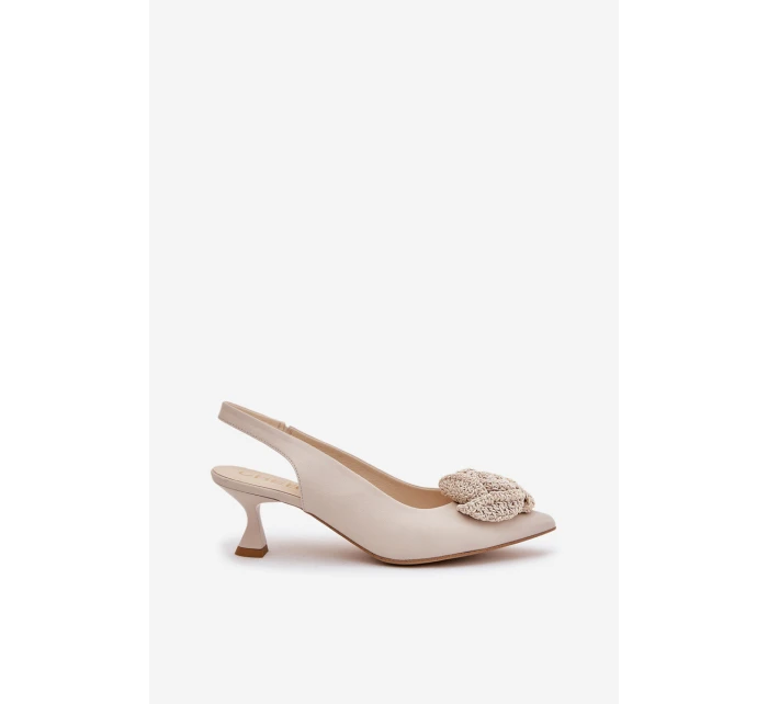 Kožené Elegantní Lodičky Na Podpatku Béžové model 21686772 - CheBello