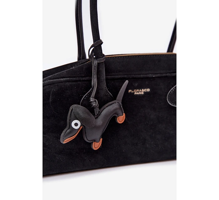 Bagetová Kabelka z Napodobeniny Semiše Přívěsek Jezevčík Černá Annette