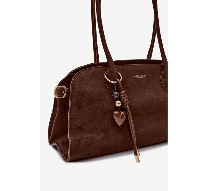 Kabelka s přívěskem a sponami Eko semiš Čokoládová Violette