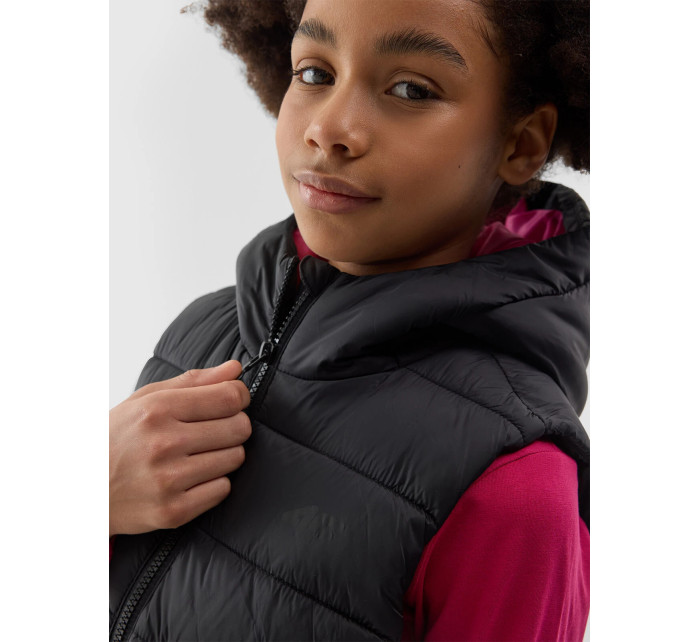 Dievčenská páperová vesta s výplňou zo syntetického peria 4F - čierna