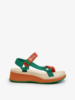 Dámske sandále na platforme a klinoch Big Star zeleno-oranžové