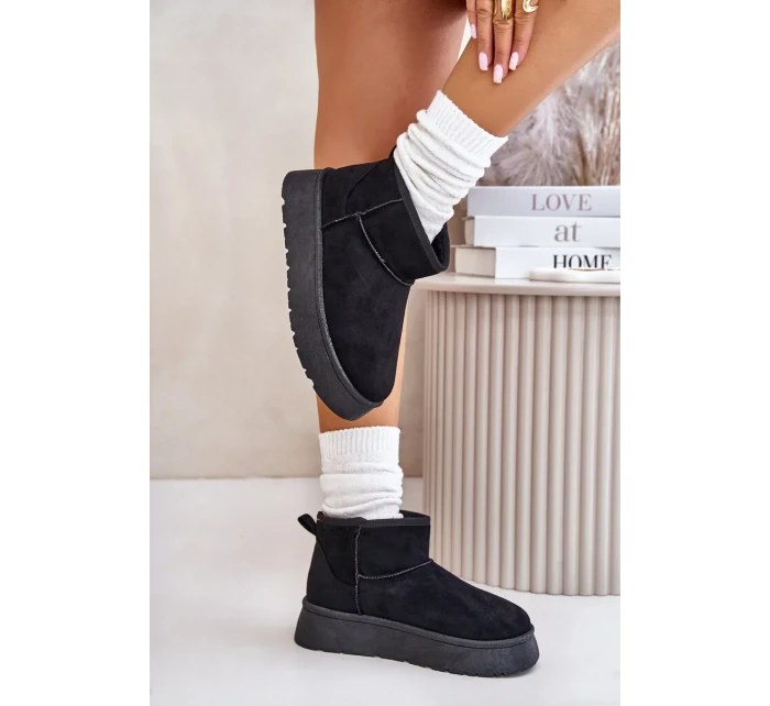 Nízke dámske snežnice na platforme zateplené s kožušinou čierne Saldren