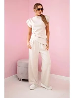 Asymetrická blúzka + nohavice béžová