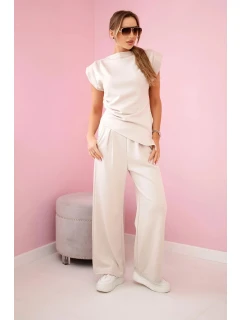 Asymetrická blúzka + nohavice béžová