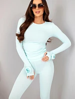 Dámska pruhovaná súprava z viskózy s dlhými rukávmi a legínami mätová