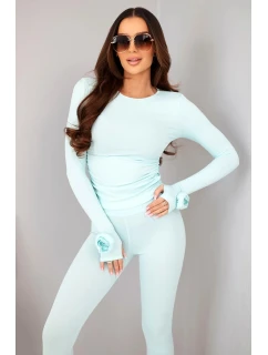 Dámský komplet z pruhované viskózy s dlouhým rukávem a legínami mátový