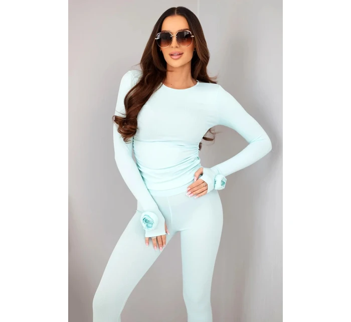 Dámský komplet z pruhované viskózy s dlouhým rukávem a legínami mátový