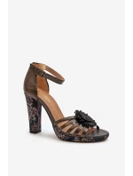 Sandały Damskie Na Słupku Z Ozdobą Maciejka 06620-20 Grafitowe