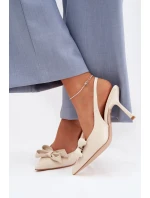Dámské sandály na podpatku s mašlí Béžové Jonera