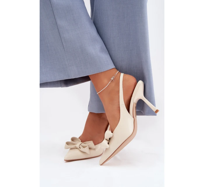 Dámské sandály na podpatku s mašlí Béžové Jonera