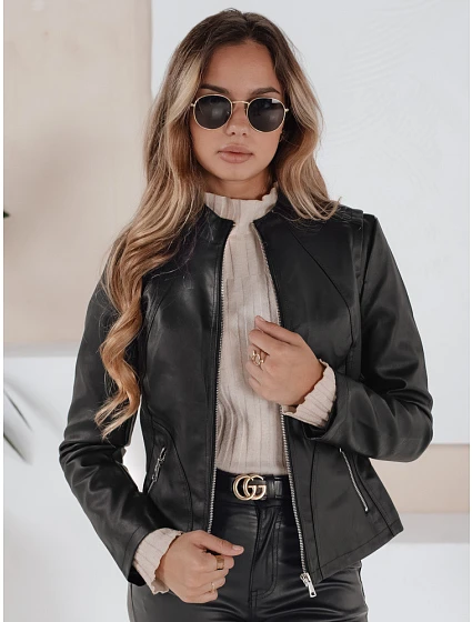 Dámska kožená bunda TY5201 čierna - FashionStreet