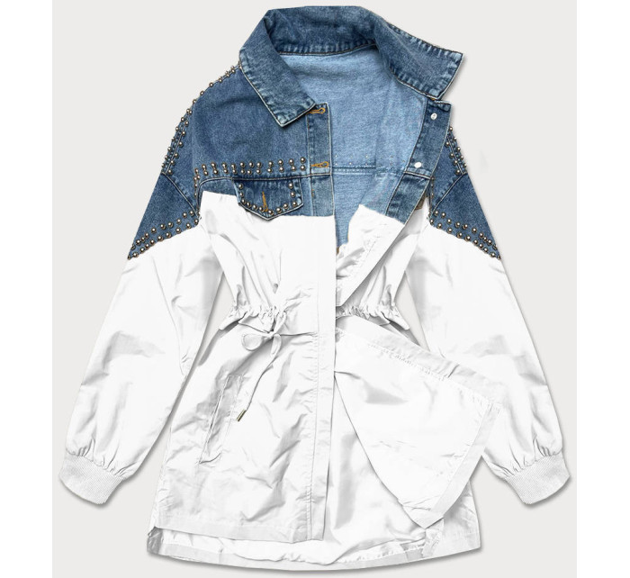 Svetlo modro-biela dámska džínsová denim bunda z rôznych spojených materiálov (PFFS12233)