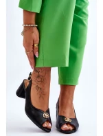 Modne Skórzane Sandały Na Obcasie Czarne Hette