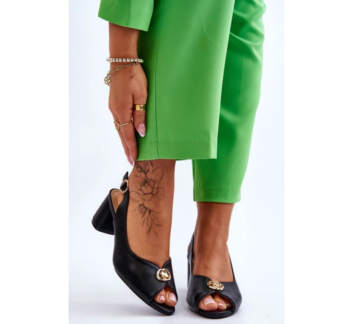 Modne Skórzane Sandały Na Obcasie Czarne Hette