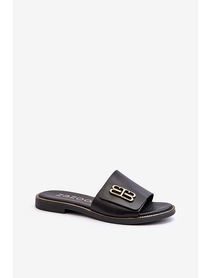 model 21655614 Elegantní Dámské Kožené Černé Žabky - Zazoo