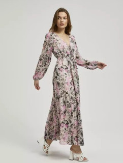 Dámske maxi šaty MOODO - béžové s kvetinovým vzorom