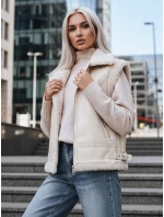 Dámska kožená vesta s ovčou kožou béžová FashionStreet TY5238z