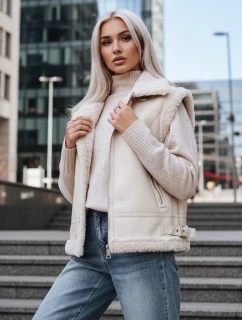 Dámská kožená vesta s ovčí kůží béžová Dstreet model 21995338 - FashionStreet