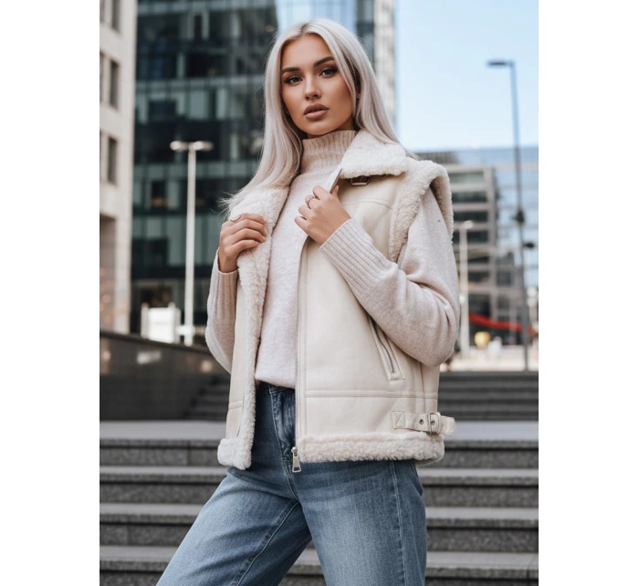 Dámska kožená vesta s ovčou kožou béžová FashionStreet TY5238z
