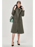 Dlouhý kabát v khaki barvě s límcem model 15837924 - Ann Gissy