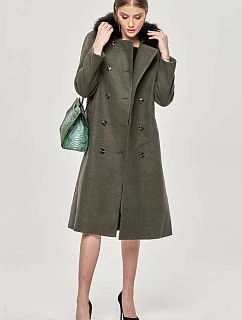 Dlouhý kabát v khaki barvě s límcem model 15837924 - Ann Gissy